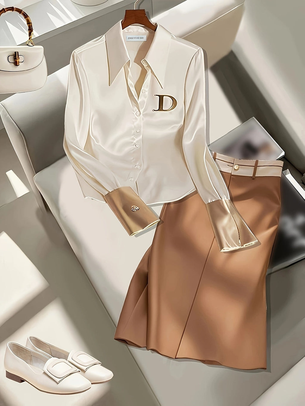 Elegant SHOWLU Women's long sleeve formal shirt with zipper detail, featuring a tailored fit and classic design for professional wear.
