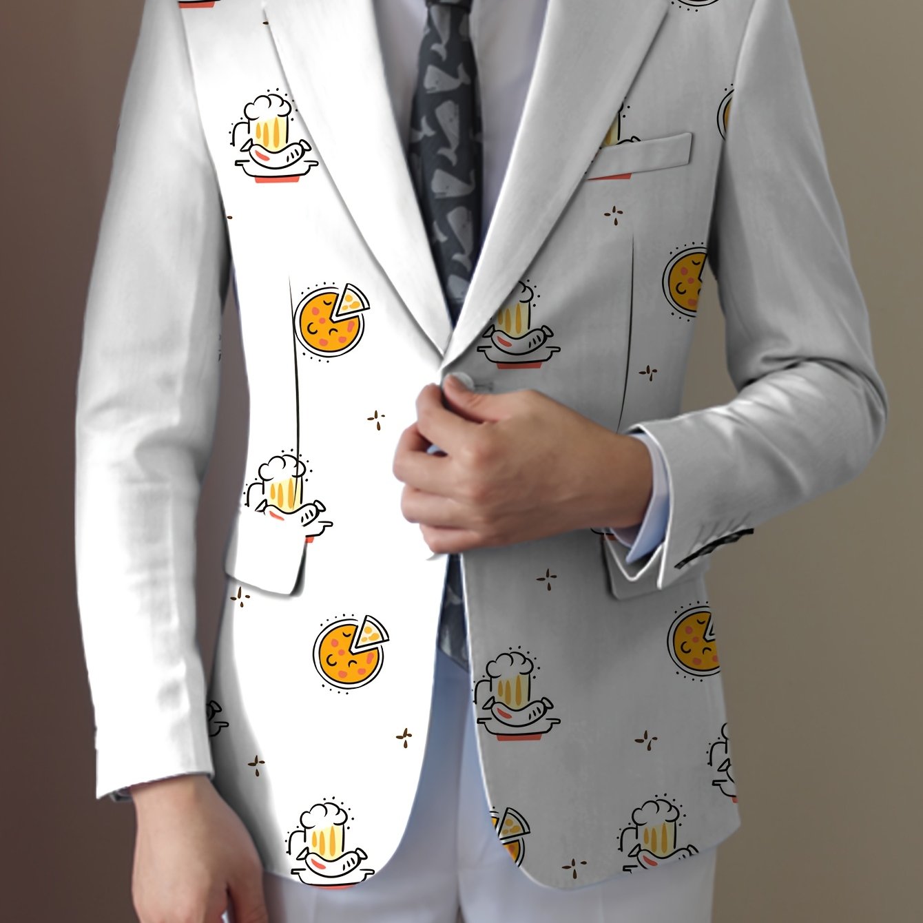 SHOWLU men's casual food cartoon blazer with regular fit lapel, stylish suit jacket for casual or semi-formal wear