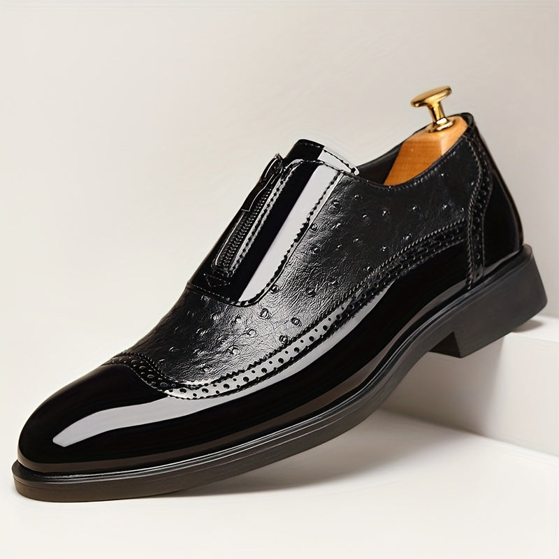 SHOWLU Men's wingtip brogue oxford shoes in cow leather, stylish business casual footwear with detailed perforations and classic design.