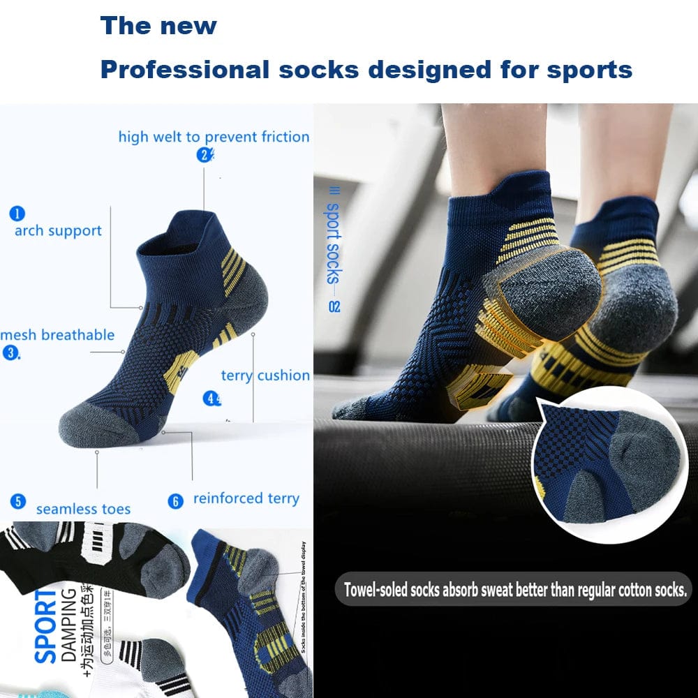 Showlu 3-Pair Non-Slip Sports Socks for men and women, quick-drying basketball and running socks with towel bottom design.