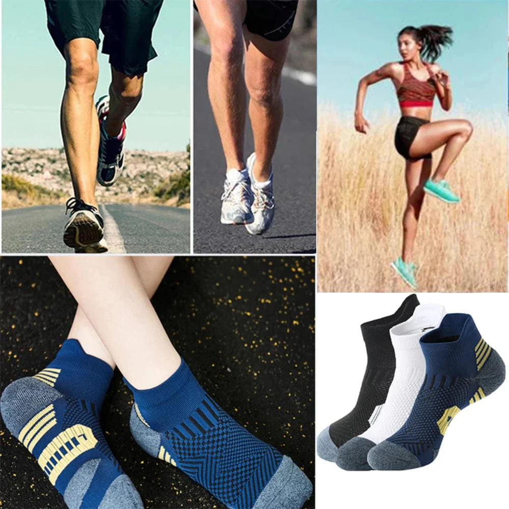 Showlu 3-Pair Non-Slip Sports Socks for men and women, quick-drying basketball and running socks with towel-bottom grip.