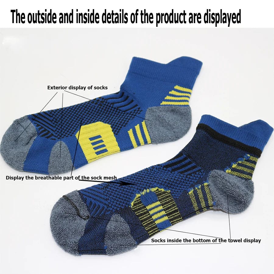 Showlu 3-Pair Non-Slip Sports Socks with quick-drying, towel bottom design, suitable for basketball, running, and fitness.
