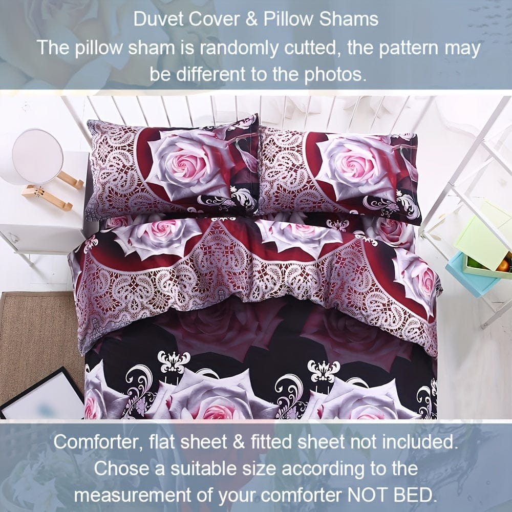 Showlu Fashion flower printed duvet cover set with two pillowcases, soft polyester, vibrant floral pattern for bedroom decor.