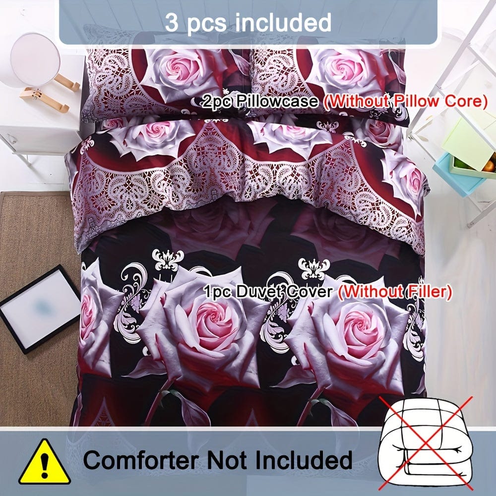 Showlu Fashion flower printed duvet cover set with two pillowcases, soft polyester, vibrant floral pattern for bedroom decor.