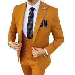 3PCS Formal Men Suits for Wedding Party Business Orange Peak Lapel Slim Fit Groom Tuxedo(Blazer+Vest+Pants)Fashion Costume Homme - SHOWLU FASHION STORE