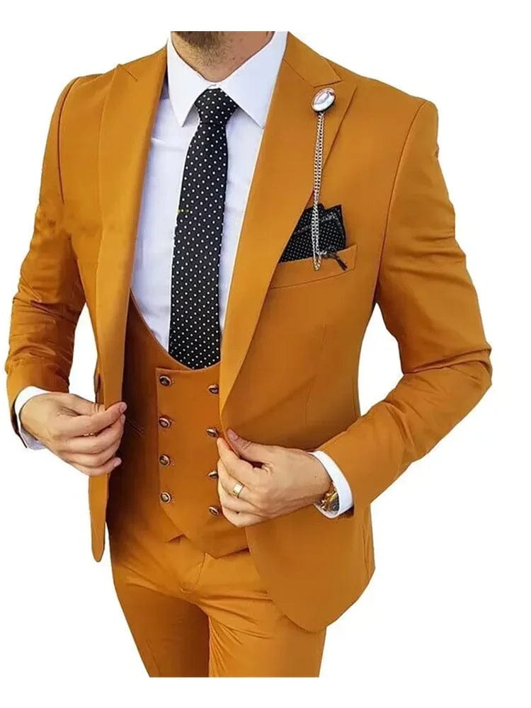 3PCS Formal Men Suits for Wedding Party Business Orange Peak Lapel Slim Fit Groom Tuxedo(Blazer+Vest+Pants)Fashion Costume Homme - SHOWLU FASHION STORE