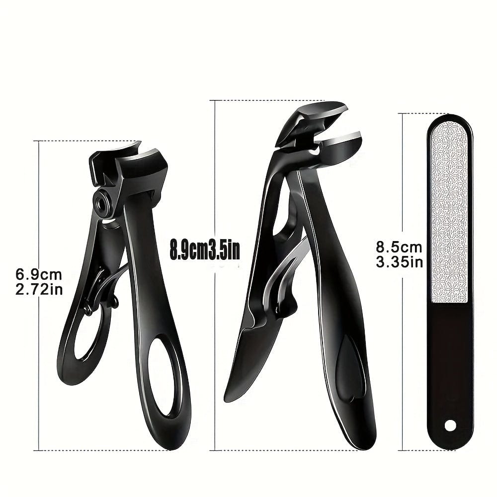 SHOWLU 3pcs stainless steel nail clipper set with file, designed for thick nails, includes sharp blades for manicure and pedicure use.