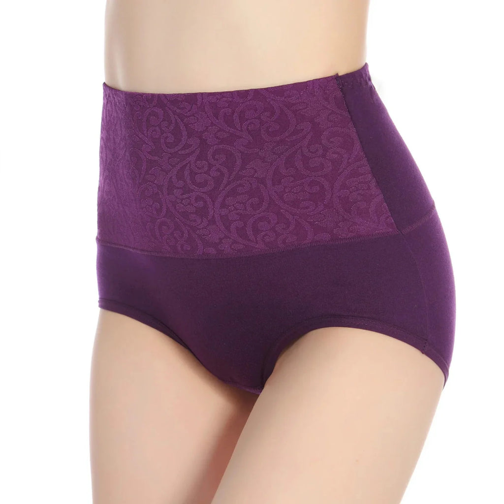 Showlu Women's high waist cotton panties 3-pack with seamless design, plus size briefs, abdominal coverage, comfortable underwear for women.