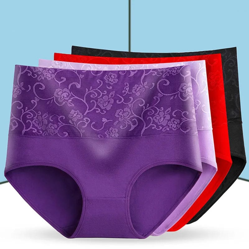Showlu Women's high waist cotton panties 3-pack, seamless plus size briefs with full coverage and comfortable fit.