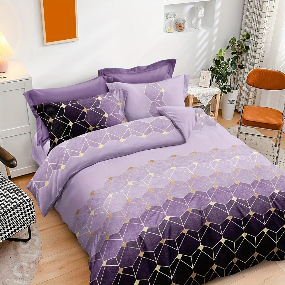 Showlu Fashion bronzing geometric duvet cover set with one duvet cover and two pillowcases, soft polyester bedding for bedroom.