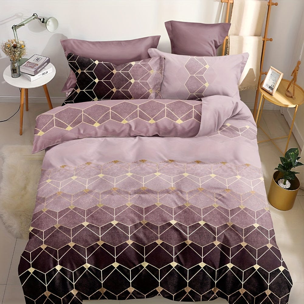 3pcs Soft And Comfortable Bronzing Geometric Duvet Cover Set For Bedroom And Guest Room - Includes 1 Duvet Cover And 2 Pillowcases (Core Not Included) - SHOWLU FASHION STORE