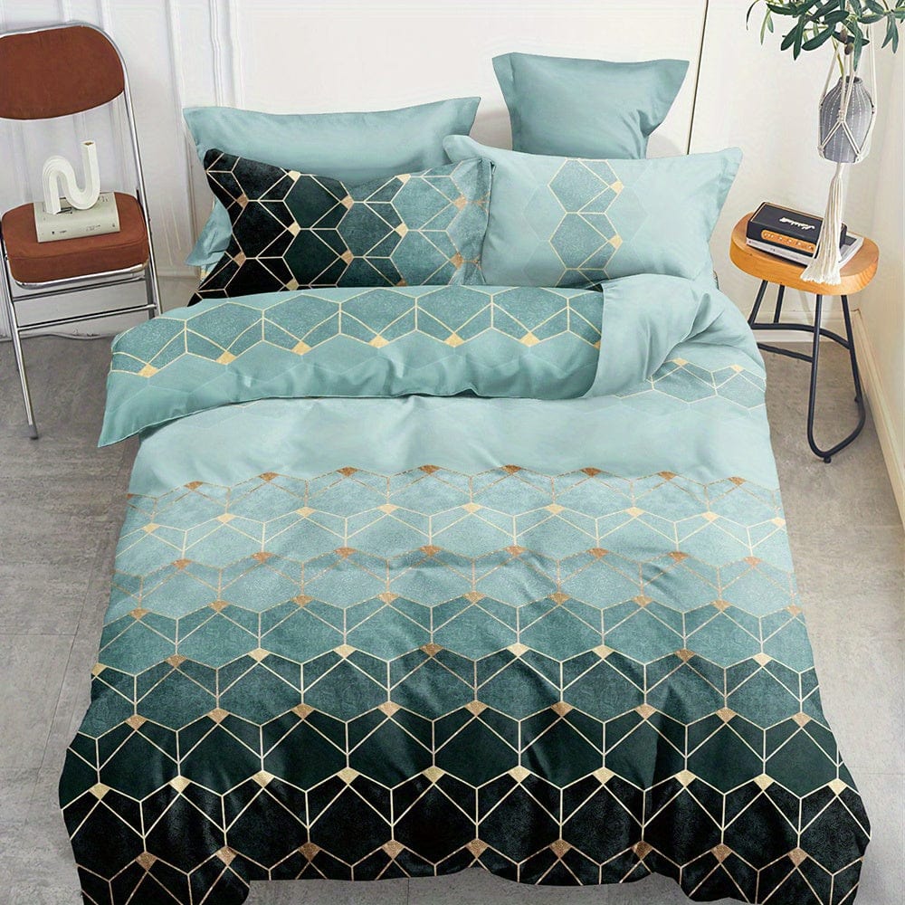 Showlu Fashion Bronzing Geometric Duvet Cover Set with 1 duvet cover and 2 pillowcases, soft polyester bedding for bedroom or guest room.