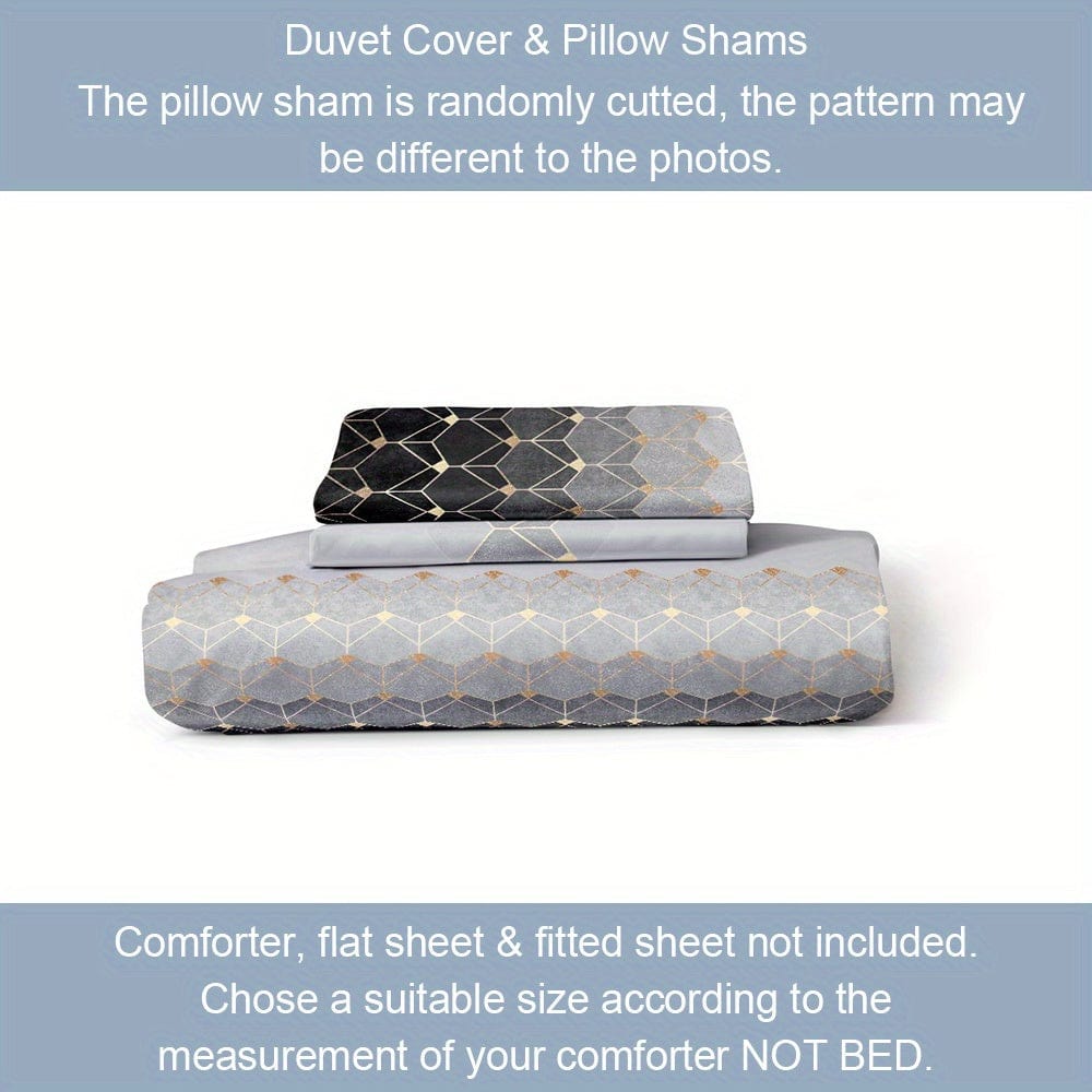 Showlu Fashion Bronzing Geometric Duvet Cover Set in soft polyester, includes duvet cover and two pillowcases for bedroom decor.