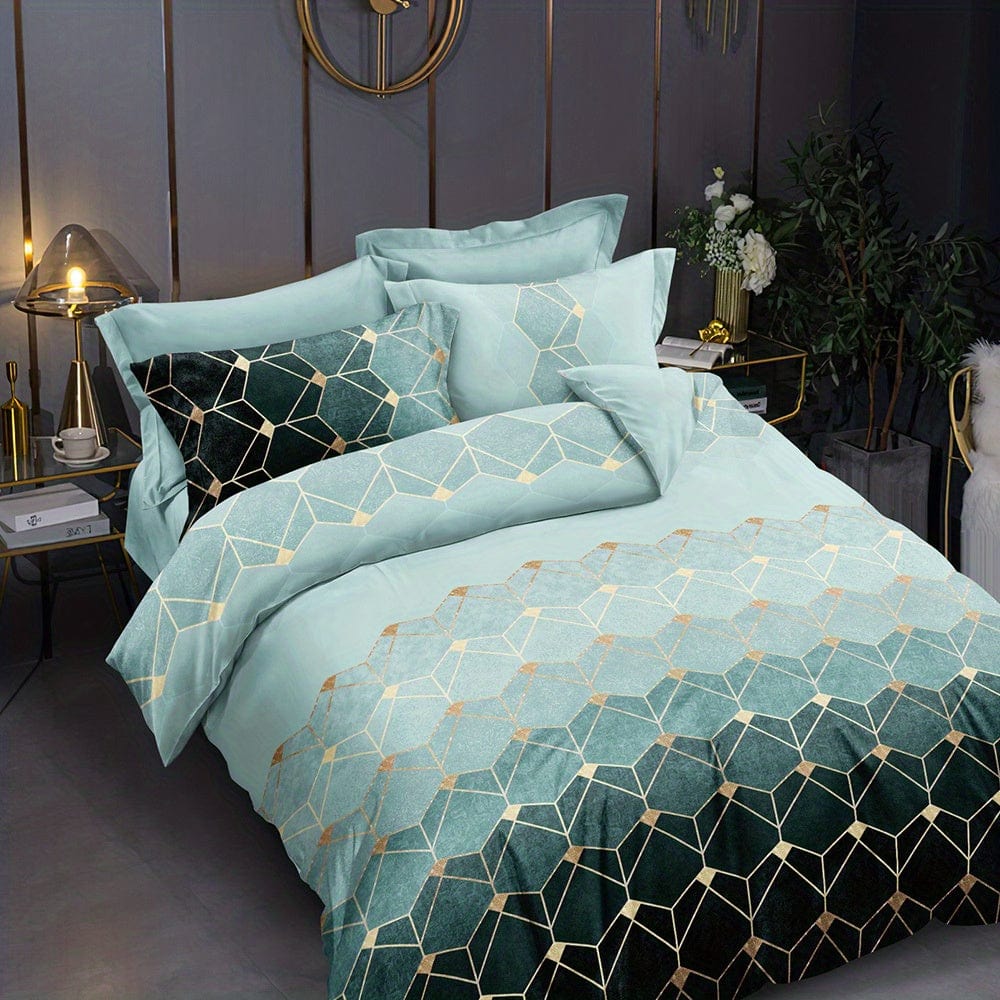 Showlu Fashion Bronzing Geometric Duvet Cover Set with 1 duvet cover and 2 pillowcases, soft polyester bedding for bedroom decor