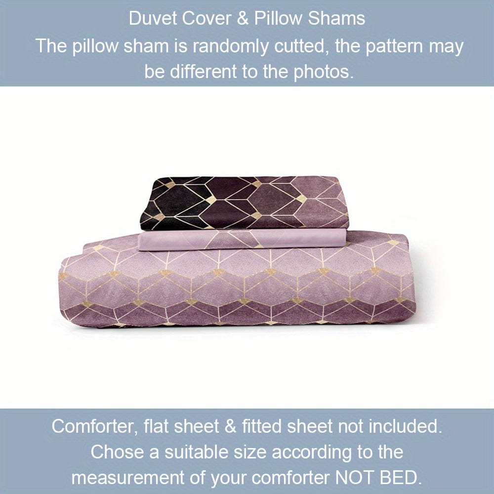 Showlu Fashion bronzing geometric duvet cover set with one duvet cover and two pillowcases, soft polyester bedding for bedroom decor