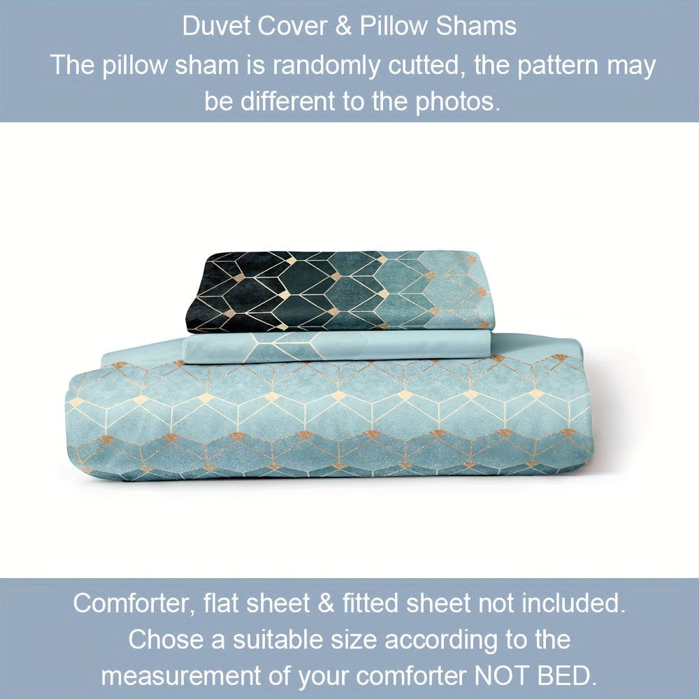 Showlu Fashion Bronzing Geometric Duvet Cover Set with 1 duvet cover and 2 pillowcases, soft polyester bedding for bedroom.