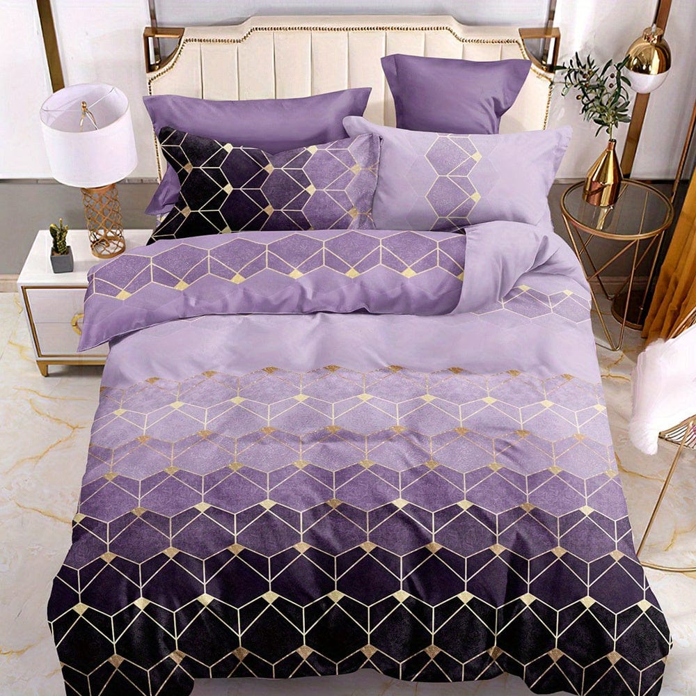 Showlu Fashion Bronzing Geometric Duvet Cover Set with 1 duvet cover and 2 pillowcases in soft polyester for bedroom decor.