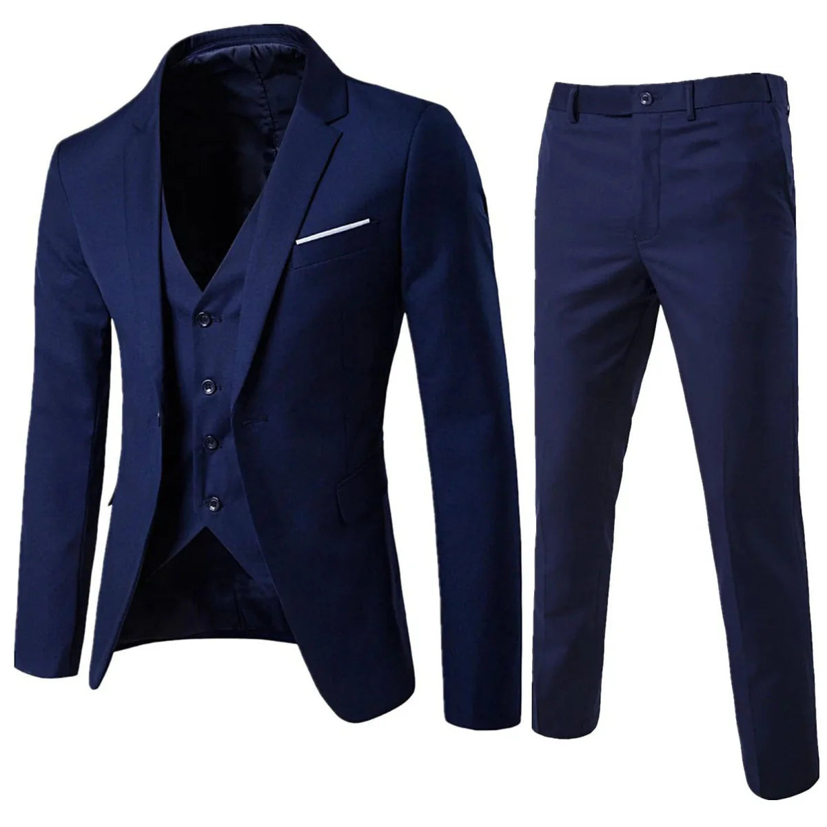 Showlu men's 3-piece slim fit formal suit with solid blazer, vest, and pants, perfect for business or formal occasions.