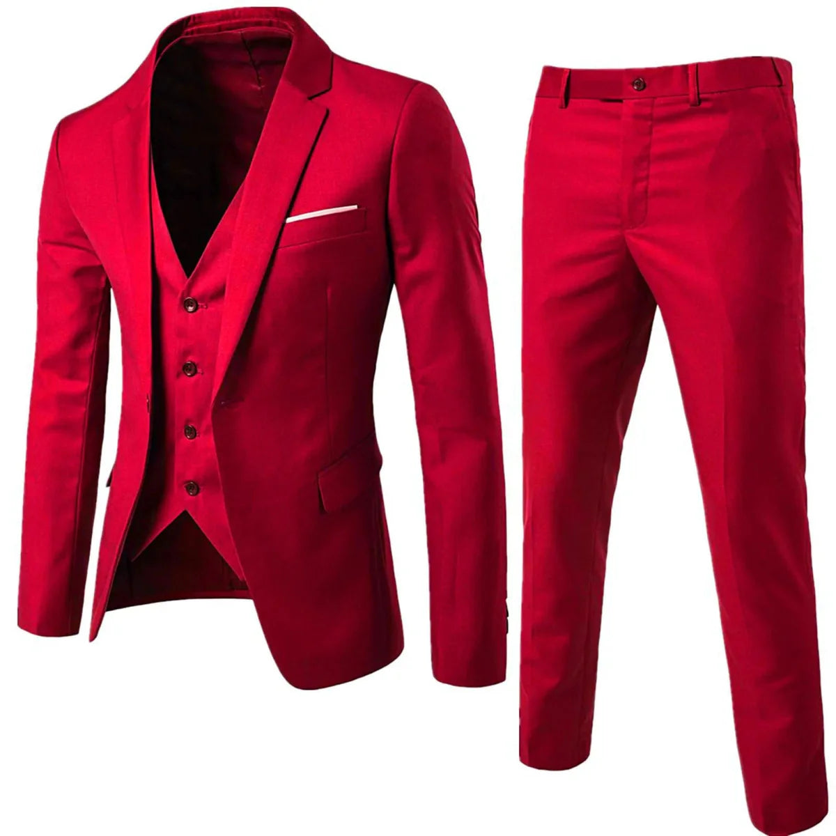 Showlu men's 3-piece slim fit formal suit with solid blazer, vest, and pants, ideal for business or formal occasions.