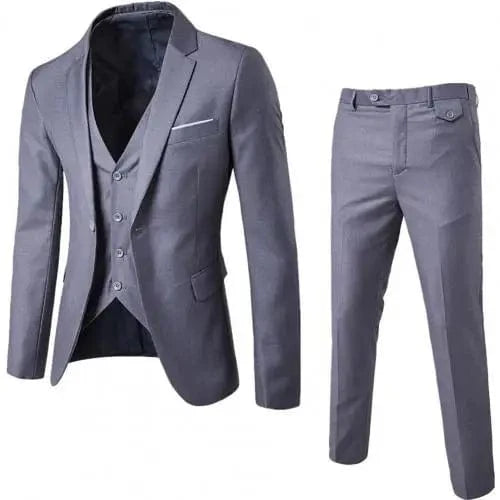 Showlu Men's 3-piece slim fit formal suit with solid blazer, vest, and pants, perfect for business or special occasions.