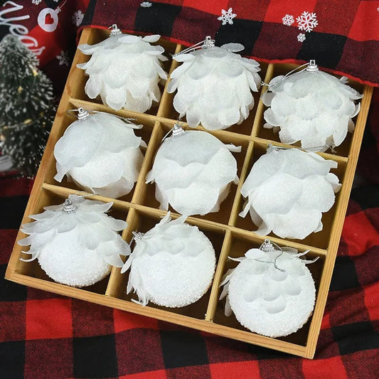 3pcs/Box Christmas Tree Ornaments White Glitter Petal Shape Balls Foam Snow Ball Christmas Pendants New Year Home Hanging Decor - SHOWLU FASHION STORE