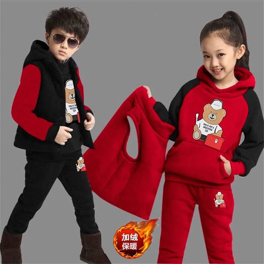 3pcs/set Sports Suit For Boys Children's Cotton Hooded Vest + T-shirts + Pants Teens Sportswear Kids Tracksuit Warm Clothing - SHOWLU FASHION STORE