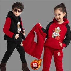 3pcs/set Sports Suit For Boys Children's Cotton Hooded Vest + T-shirts + Pants Teens Sportswear Kids Tracksuit Warm Clothing - SHOWLU FASHION STORE