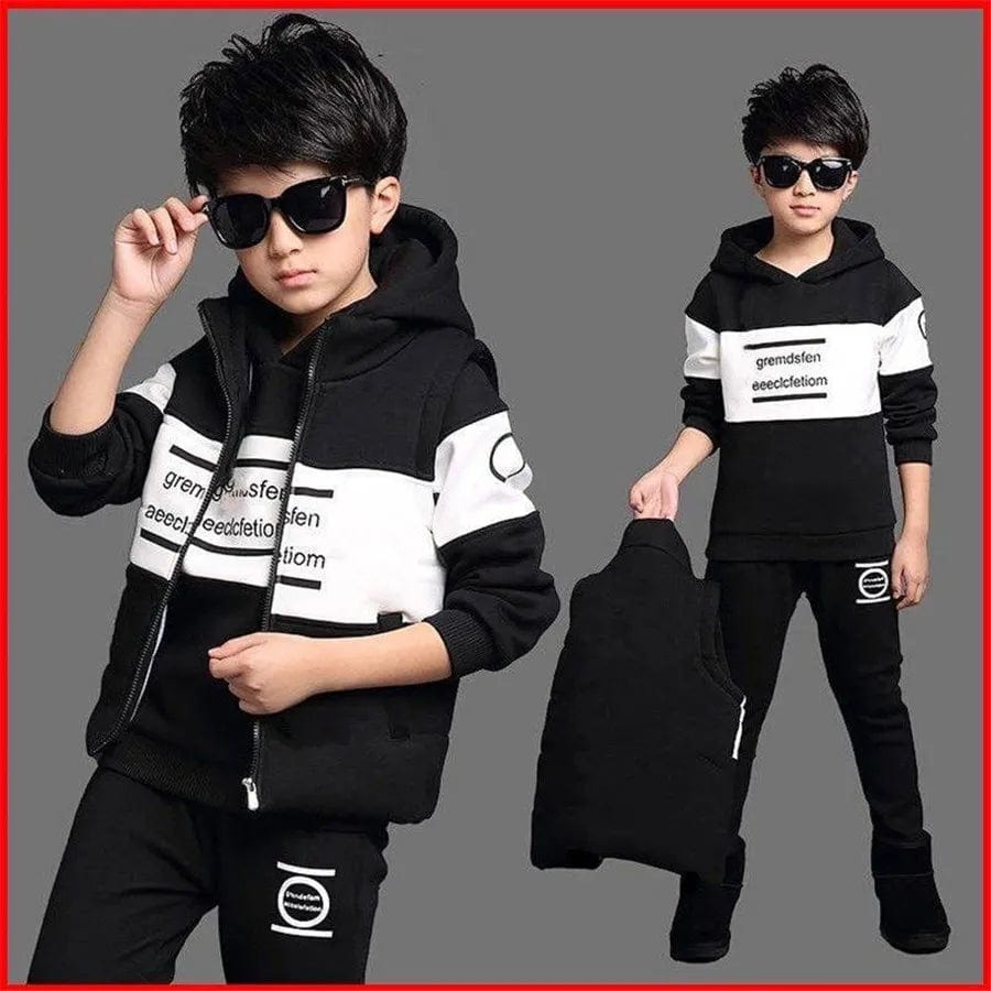 3pcs/set Sports Suit For Boys Children's Cotton Hooded Vest + T-shirts + Pants Teens Sportswear Kids Tracksuit Warm Clothing - SHOWLU FASHION STORE