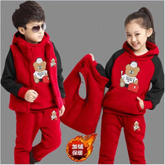 3pcs/set Sports Suit For Boys Children's Cotton Hooded Vest + T-shirts + Pants Teens Sportswear Kids Tracksuit Warm Clothing - SHOWLU FASHION STORE