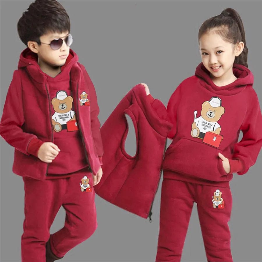 3pcs/set Sports Suit For Boys Children's Cotton Hooded Vest + T-shirts + Pants Teens Sportswear Kids Tracksuit Warm Clothing - SHOWLU FASHION STORE