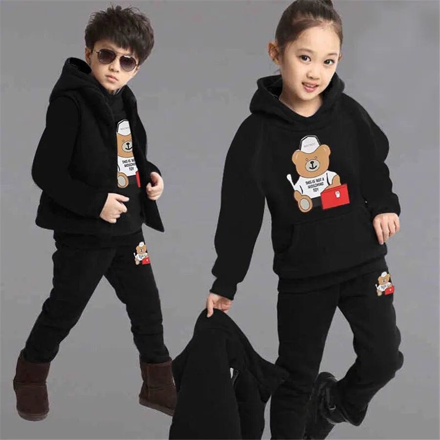 3pcs/set Sports Suit For Boys Children's Cotton Hooded Vest + T-shirts + Pants Teens Sportswear Kids Tracksuit Warm Clothing - SHOWLU FASHION STORE