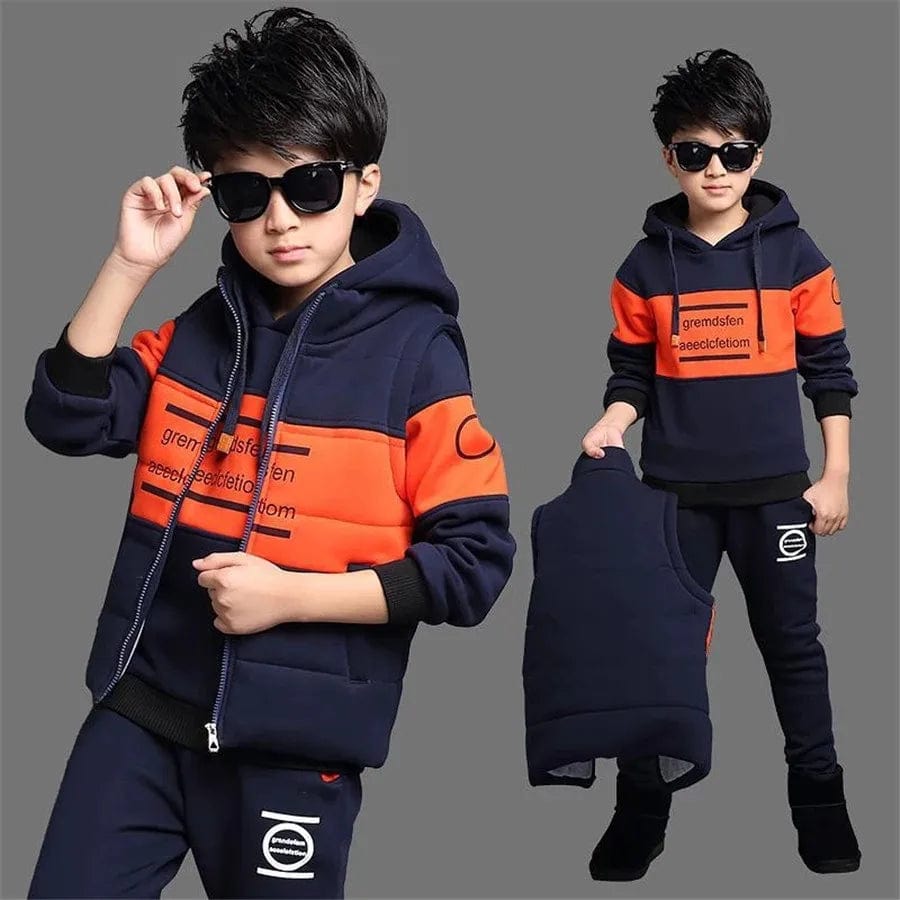 3pcs/set Sports Suit For Boys Children's Cotton Hooded Vest + T-shirts + Pants Teens Sportswear Kids Tracksuit Warm Clothing - SHOWLU FASHION STORE