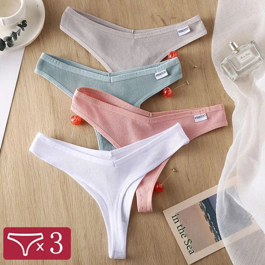 3Pcs/Set Women Cotton Thongs Panties Sexy Low Waist G - String Briefs Ladies Brazilian Lingerie Girls Breathable Intimates Bikini - SHOWLU FASHION STORE