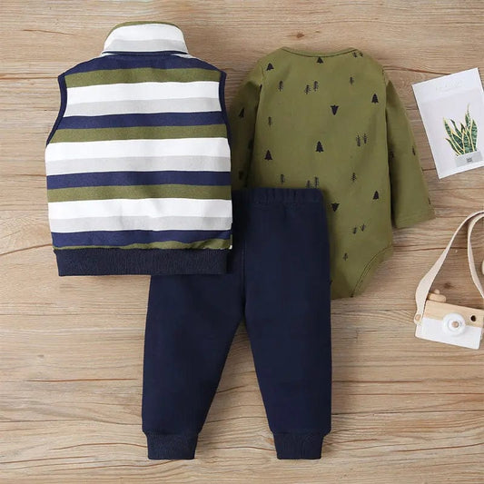 3Piece Spring Autumn Toddler Boy Clothing Korean Casual Fashion Stripe Vest+Bodysuit+Pants Baby Costume Newborn Clothes BC1457 - SHOWLU FASHION STORE