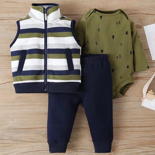 3Piece Spring Autumn Toddler Boy Clothing Korean Casual Fashion Stripe Vest+Bodysuit+Pants Baby Costume Newborn Clothes BC1457 - SHOWLU FASHION STORE