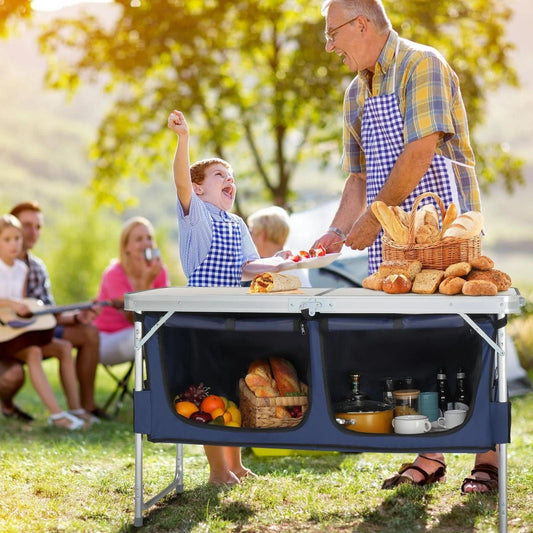 4 Ft Folding Camping Aluminum Picnic Table with Storage for Outdoor Beach BBQ United States - SHOWLU FASHION STORE