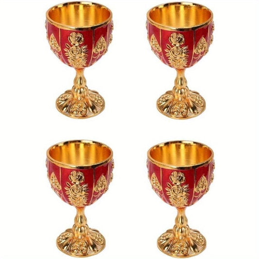 4 PCS 1 Set 30 Ml Goblet Vintage Metal Embossed Wine Cup Retro Creative Small Liquor Cup Gold European Style Metal Glass Metal Small Wine Cup.(4 Pcs) - SHOWLU FASHION STORE