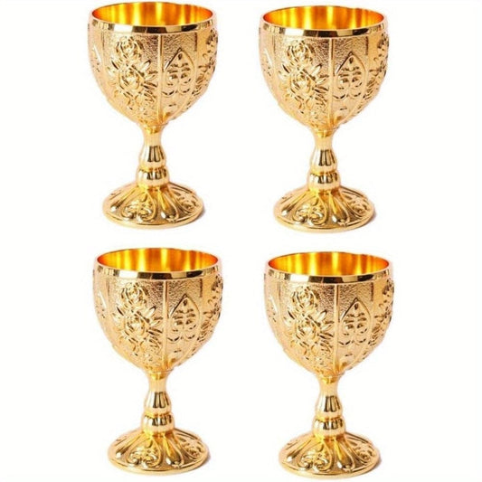 4 PCS 1 Set 30 Ml Goblet Vintage Metal Embossed Wine Cup Retro Creative Small Liquor Cup Gold European Style Metal Glass Metal Small Wine Cup.(4 Pcs) - SHOWLU FASHION STORE