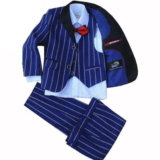 4 Pieces set jacket+vest+pants +bow tie Children Formal Suit Jacket Wedding boys Dress Suit Stripe jacket size 2years - 12 years - SHOWLU FASHION STORE