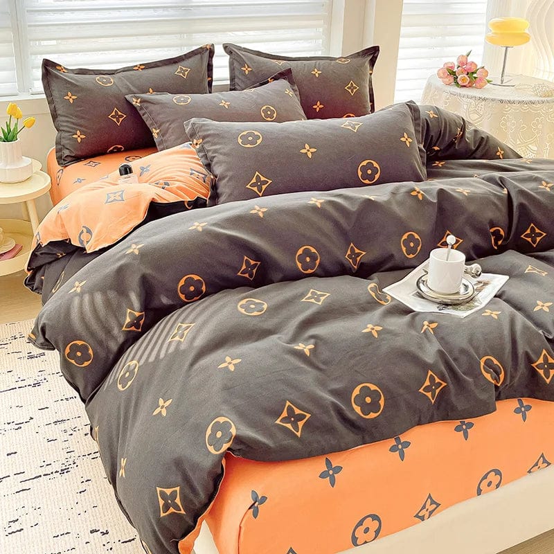 Pali Peter 4-piece cotton bedding set with twill duvet cover and sheets, modern design for a cozy couple's bedroom.