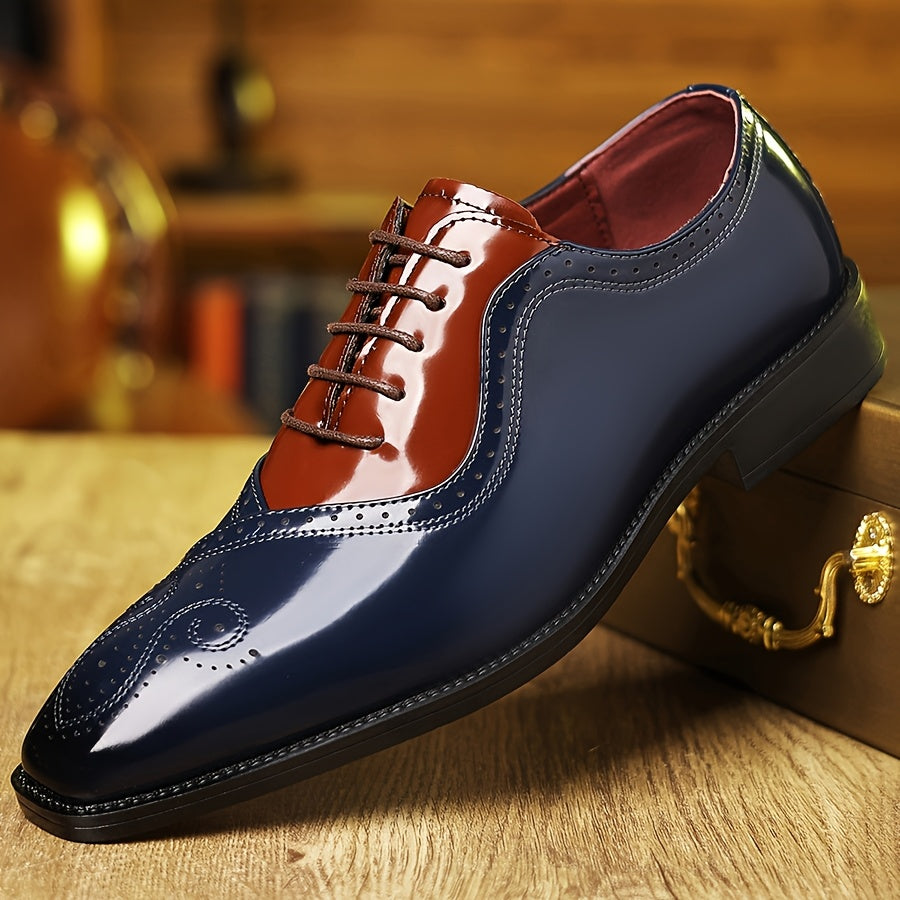Showlu Fashion men's lace-up wedding shoes in casual round toe PU leather, stylish and comfortable for formal occasions.