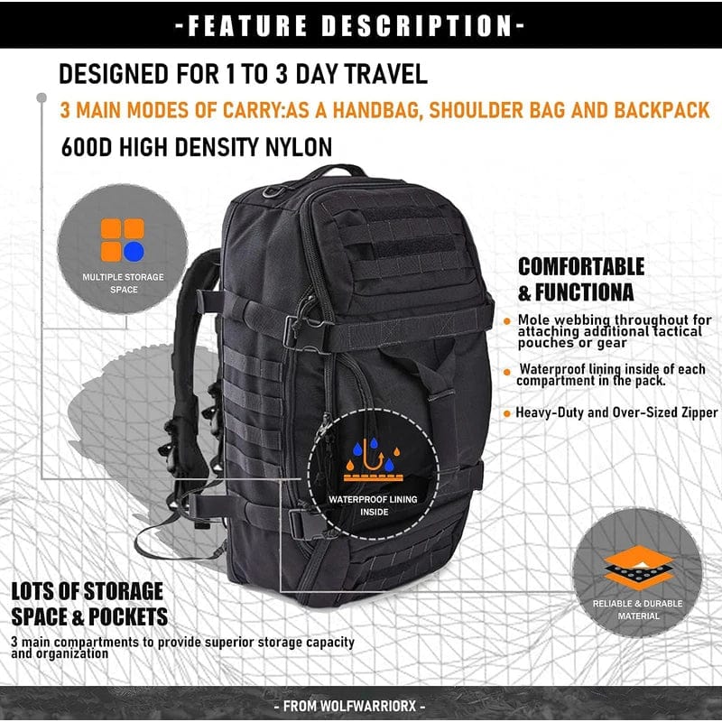 SHOWLU FASHION STORE military tactical backpack, waterproof 40L, 60L, 80L travel duffel bag with adjustable straps for men and women