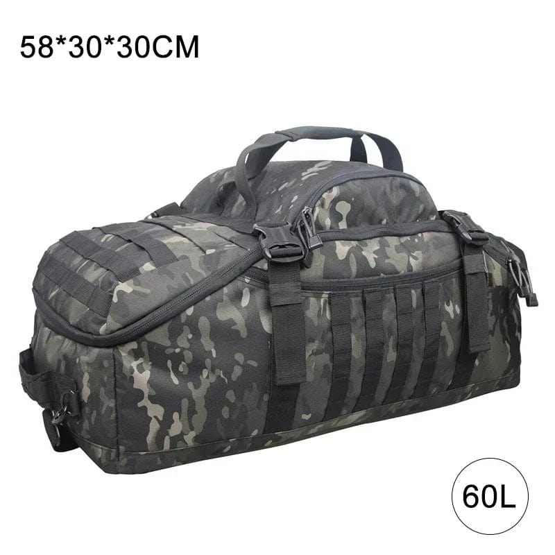 Q Tactical military backpack with adjustable straps, waterproof 40L, 60L, 80L travel duffel bag for men and women.
