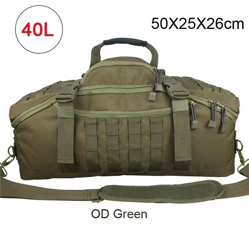 Q Tactical Military Backpack in 40L, 60L, 80L waterproof travel duffel bag with adjustable straps for men and women.