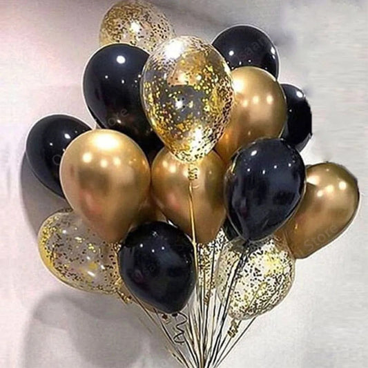 40pcs 12inch Gold Black Mixed Confetti Latex Balloons Boy Girl Birthday Adult Woman Man Party Decorations Graduation New Year - SHOWLU FASHION STORE