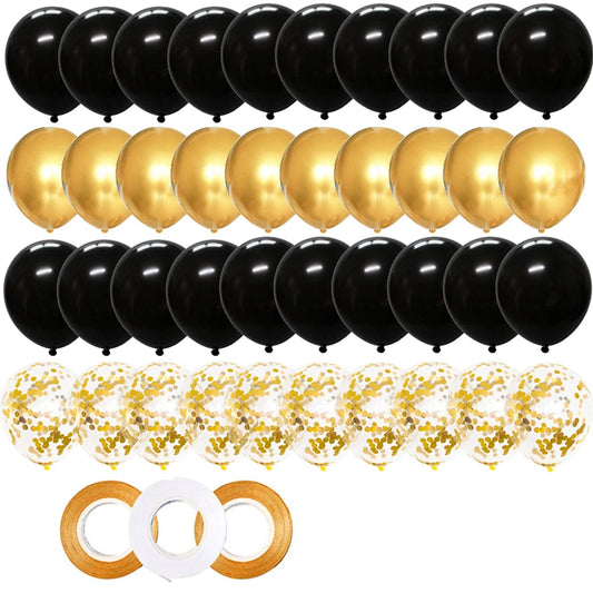 40pcs 12inch Gold Black Mixed Confetti Latex Balloons Boy Girl Birthday Adult Woman Man Party Decorations Graduation New Year - SHOWLU FASHION STORE