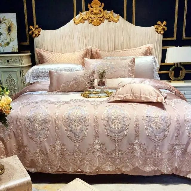 40Wide Golden Lace Duvet /Comforter Cover Set Pink White Premium Egyptian Cotton Bedding set Luxury Queen King size Bed sheet - SHOWLU FASHION STORE