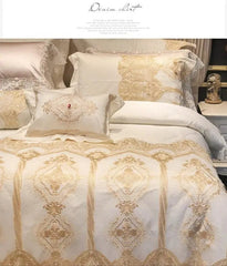 40Wide Golden Lace Duvet /Comforter Cover Set Pink White Premium Egyptian Cotton Bedding set Luxury Queen King size Bed sheet - SHOWLU FASHION STORE