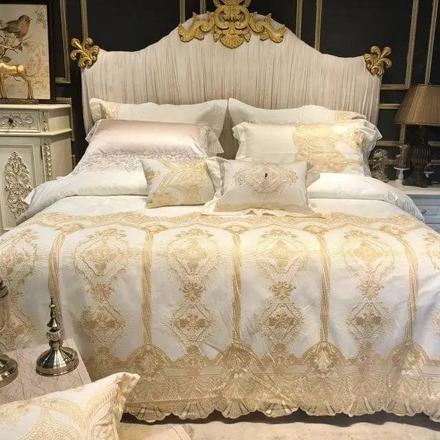 40Wide Golden Lace Duvet /Comforter Cover Set Pink White Premium Egyptian Cotton Bedding set Luxury Queen King size Bed sheet - SHOWLU FASHION STORE