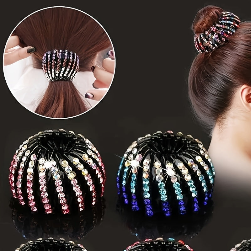 Cubidupi Bird Nest rhinestone hair clip from SHOWLU FASHION STORE featuring a ponytail holder with sparkling rhinestones and bird nest design.